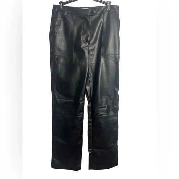 4th + Reckless Faux Leather Vegan Straight Pants Large Black - Picture 1 of 4